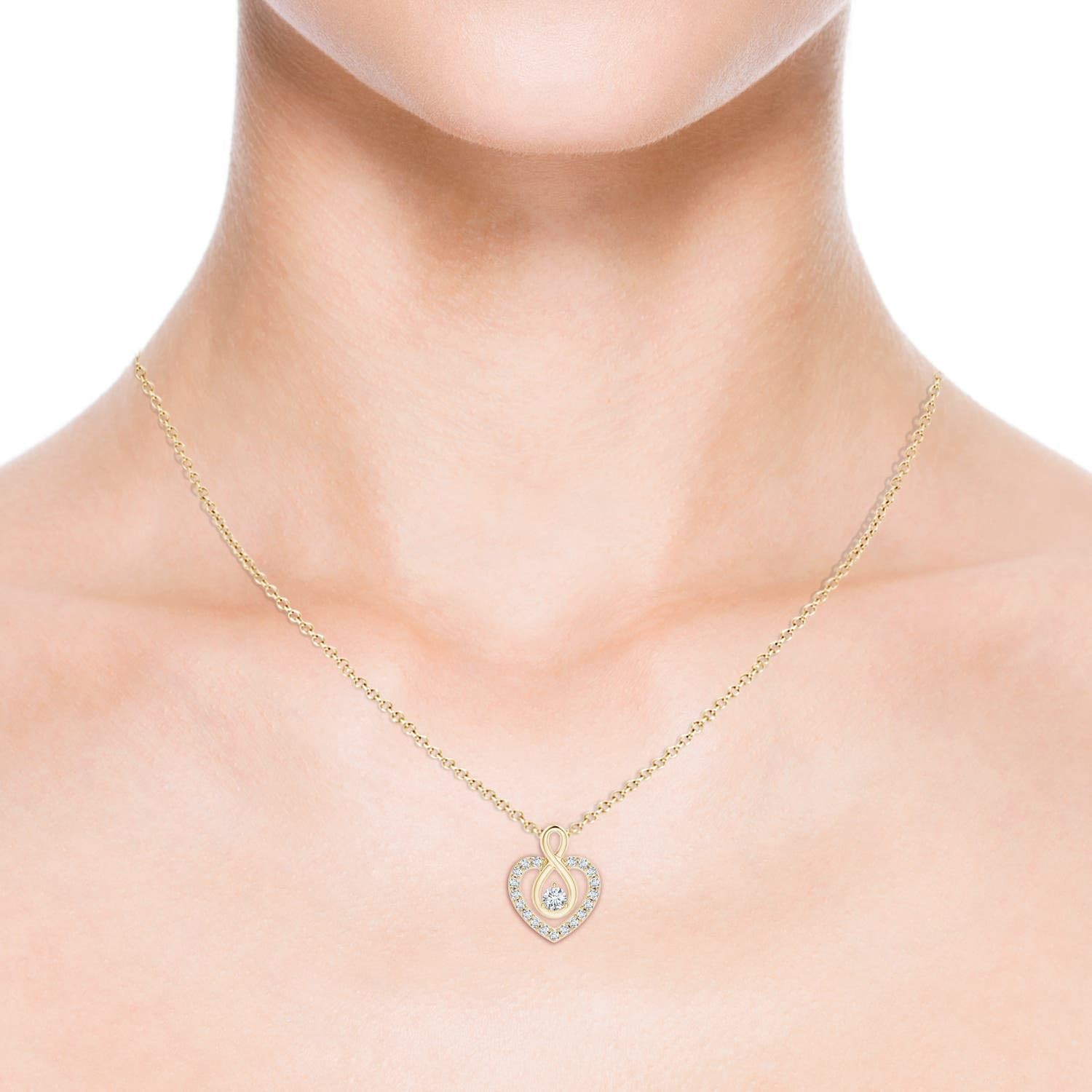 Angara Diamond Heart Necklace with Infinity Loop in 14K Solid Gold/Platinum | Natural Diamond Pendant for Women | April Birthday, Anniversary Jewelry Gift
