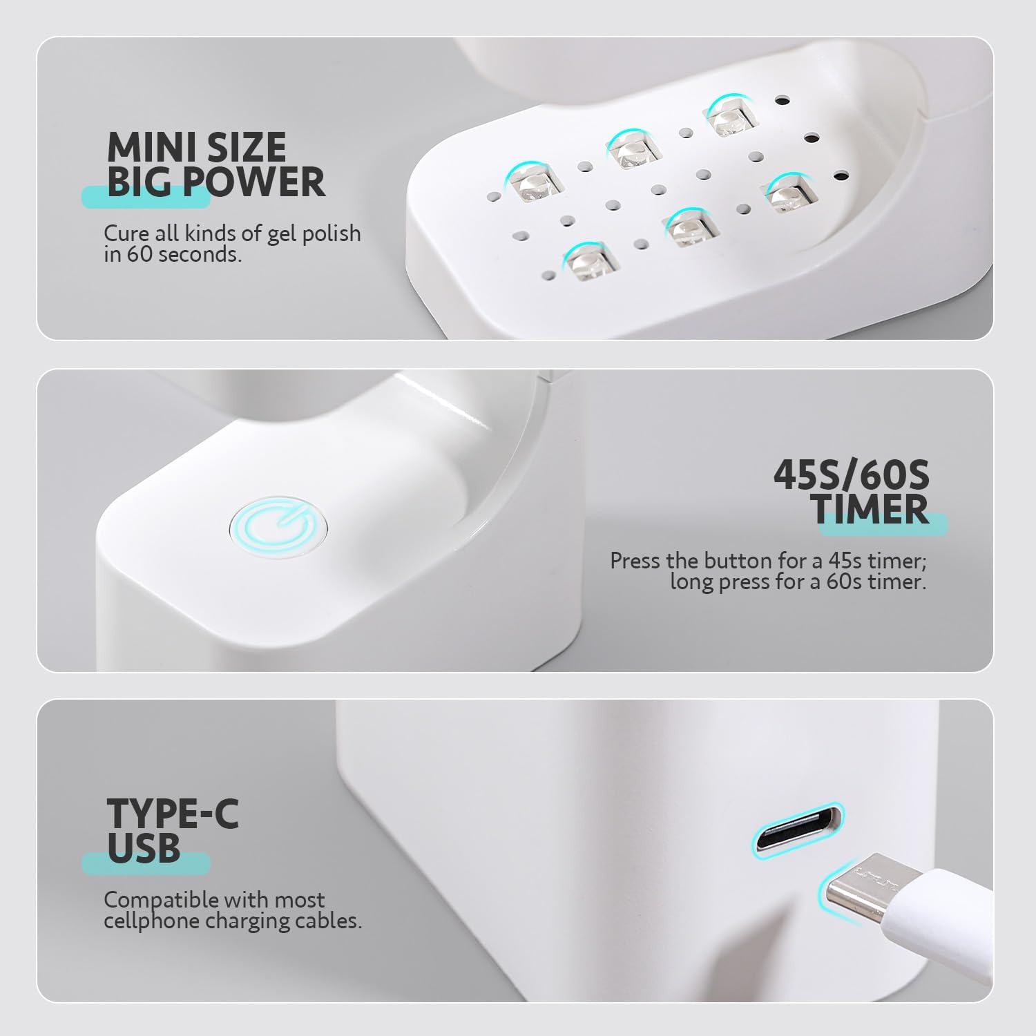 GAOY Mini UV Light for Gel Nails, Small Curing Light with 2 Timers, U-Shaped LED Nail Lamp for Fast Curing, White