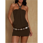 Makemechic Women'S Ruffle Mini Dress Y2K Backless Sleeveless Western Going Out Halter Dresses