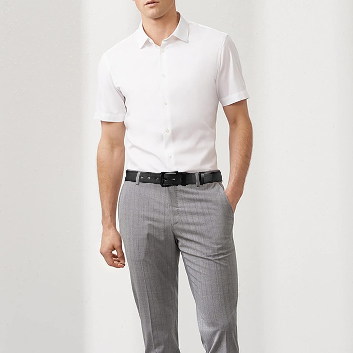Maikun Mens Casual Dress Belt, Mens Leather Black Belt, Casual Wear Jeans Pants