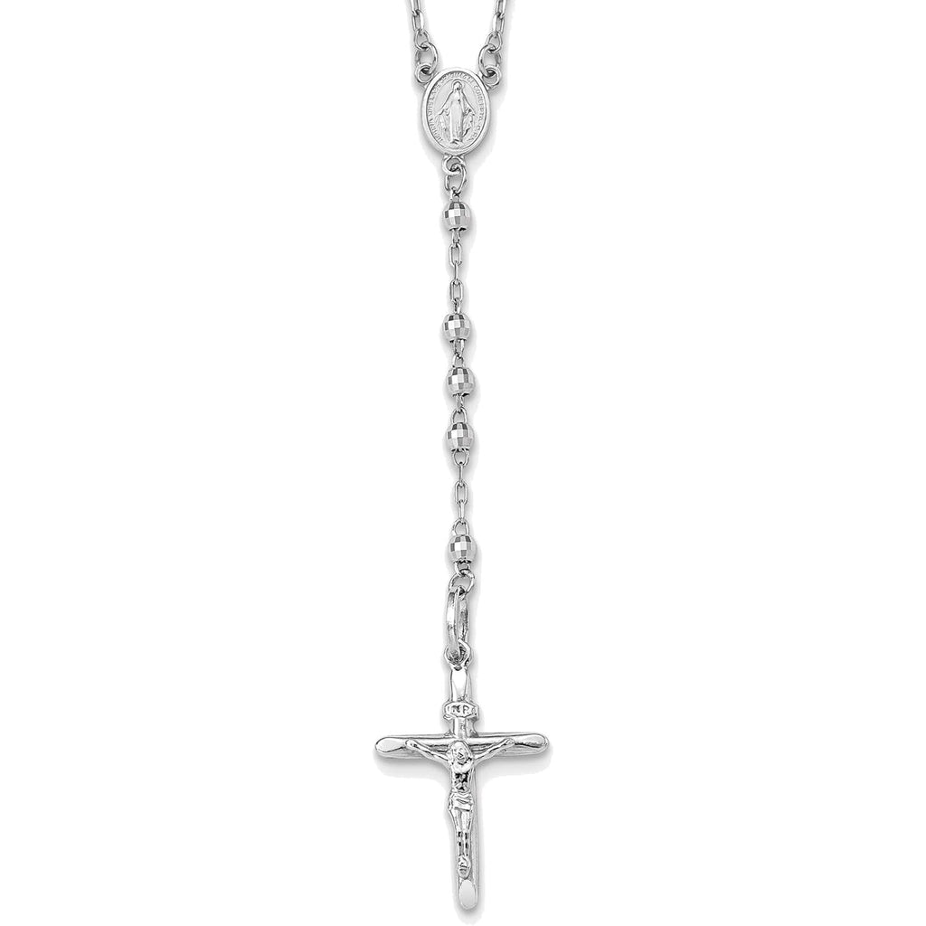 Bonyak Jewelry 14k White Gold Diamond-Cut 3mm Beaded Rosary 24 inch Necklace Graceful