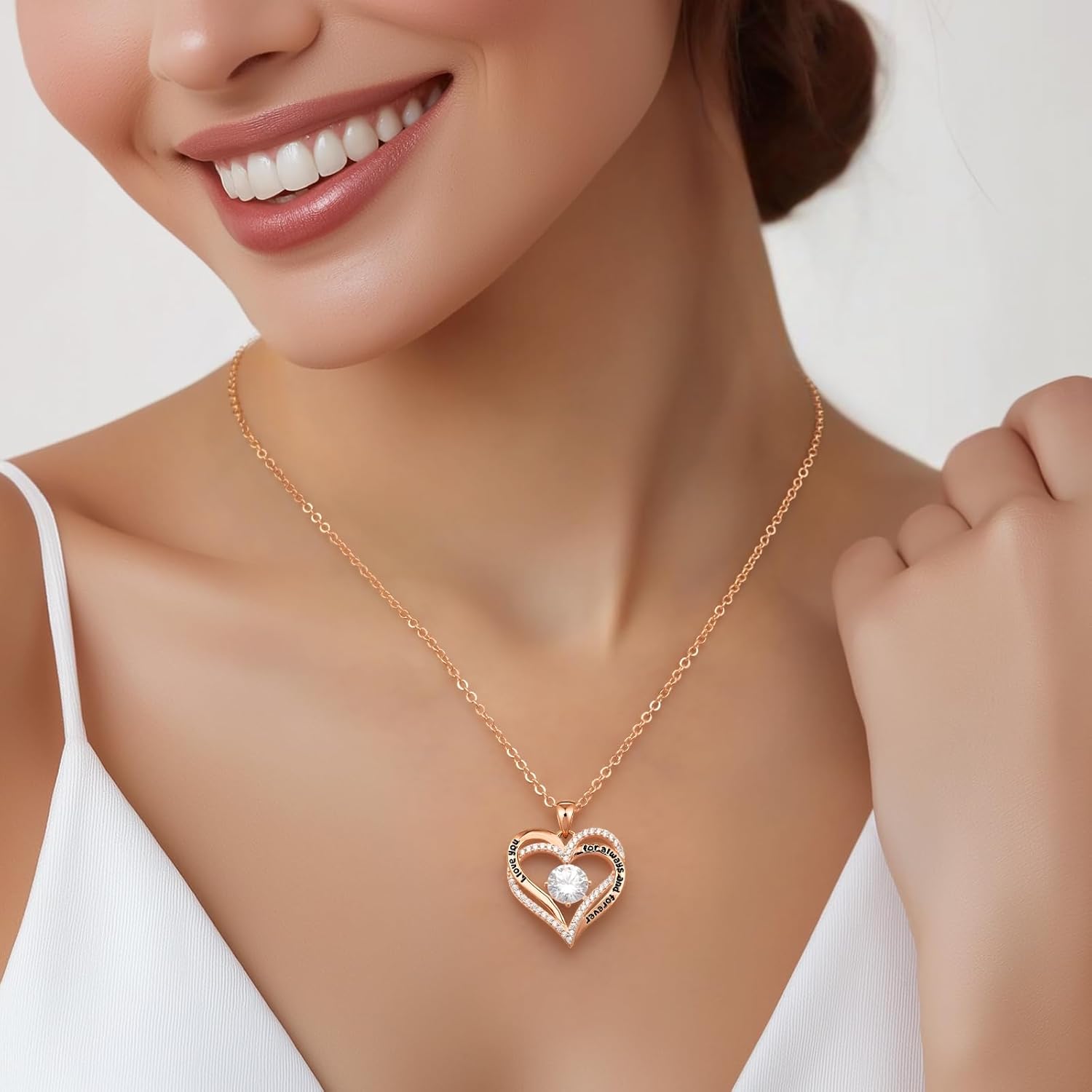 CDE Mothers Day Gifts Forever Love Heart Necklaces for Women, Wedding Anniversary, Valentine's，Birthday Mothers Christmas Day Gifts for Mom, Mother, Wife, S925 Silver Jewelry with Birthstone Pendant
