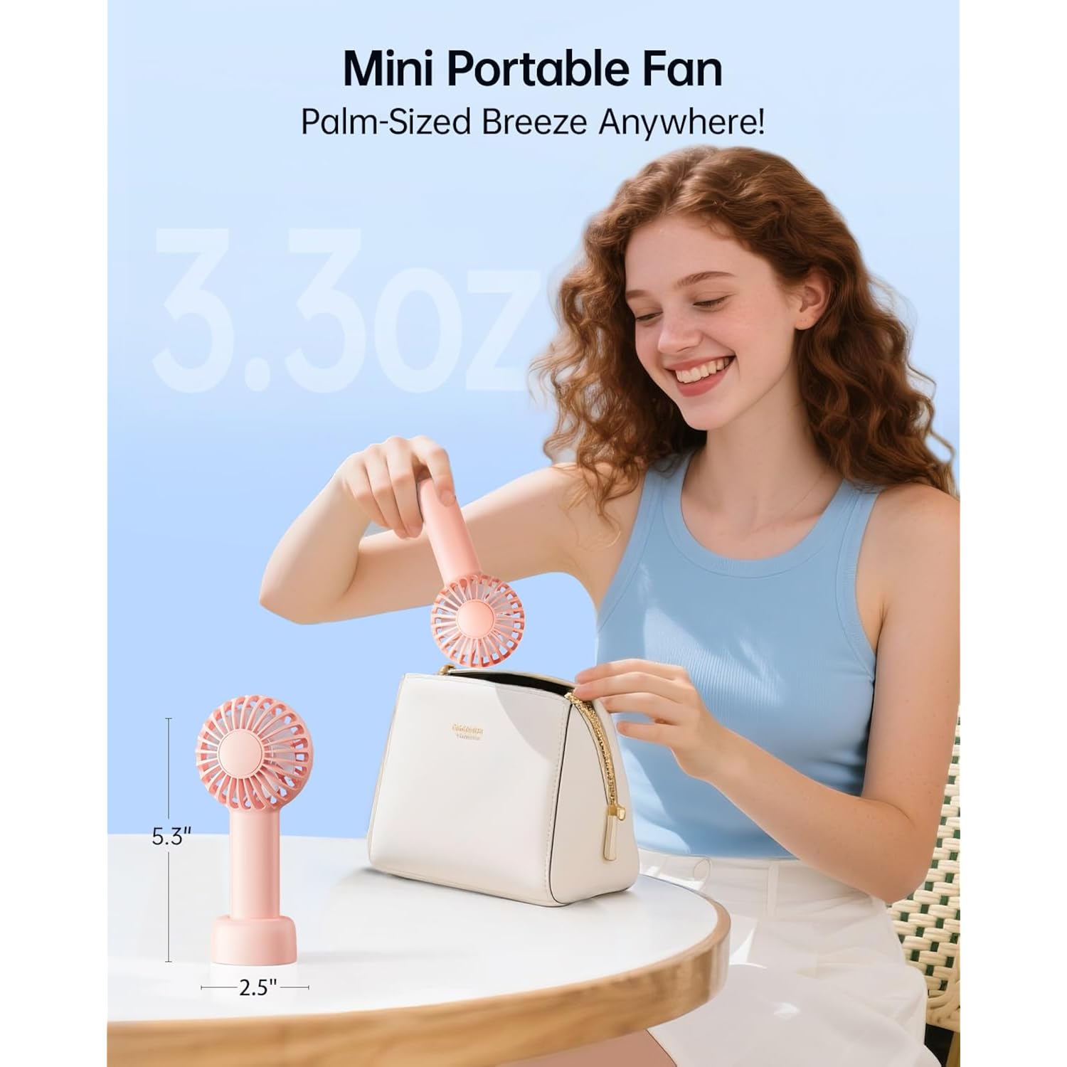 Sweetfull Mini Portable Fan - Rechargeable Handheld Fan, 3 Speeds Personal Small Hand Gifts For Travel Essentials, Lash, Makeup, Eyelash, Kids, Girls, Women - Usb, Cute Design Pink