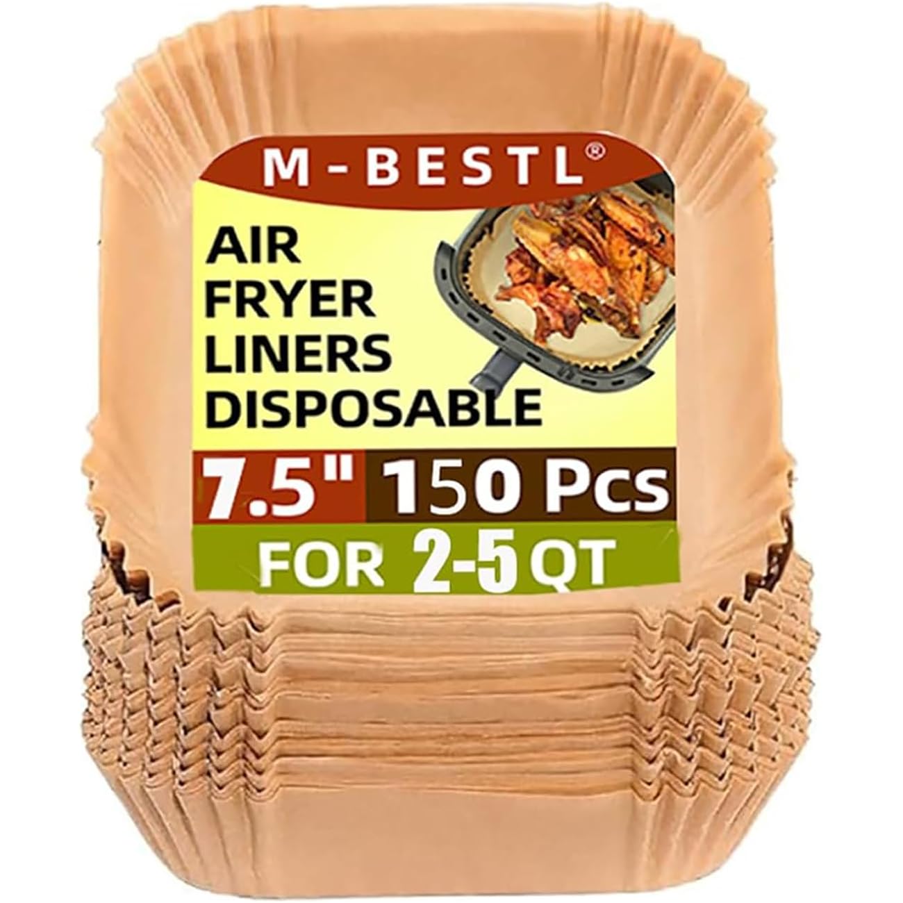 7.5 Inch Air Fryer Parchment Paper Liners Square,150 Pcs Non-Stick &Oil-Proof Air Fryer Liners Disposable For 2-5 Qt Frying,Baking,Roast | Less Mess,Air Fryer Pparchment Paper Liners,Frying,Baking ,Roast
