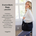 Baggallini womens Everywhere Bagg Crossbody Women 11x9 Lightweight Nylon Hobo Water-resistant Travel Bag W/Rfid