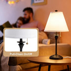 Metal Table Lamp For Bedroom, Pack Of 2, Black Base (Bulb Not Included) | Modern Decor Lighting For Living Room Bedside Nightstand Office, White Linen Fabric Shade Desk Lamp With Black Metal Base
