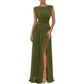 Athena Women'S Convertible Cowl Neck Sleeveless Slit Maxi Dress | Front Or Back Styling, Waist Shaping, Soft Stretch Fabric, And Easy Movement For Bridesmaids, Weddings And Parties.