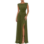Athena Women'S Convertible Cowl Neck Sleeveless Slit Maxi Dress | Front Or Back Styling, Waist Shaping, Soft Stretch Fabric, And Easy Movement For Bridesmaids, Weddings And Parties.