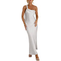 2026 Satin One Shoulder Maxi Dress For Women Summer Silk Formal Elegant Backless Ruffle Sleeveless Wedding Guest Dresses