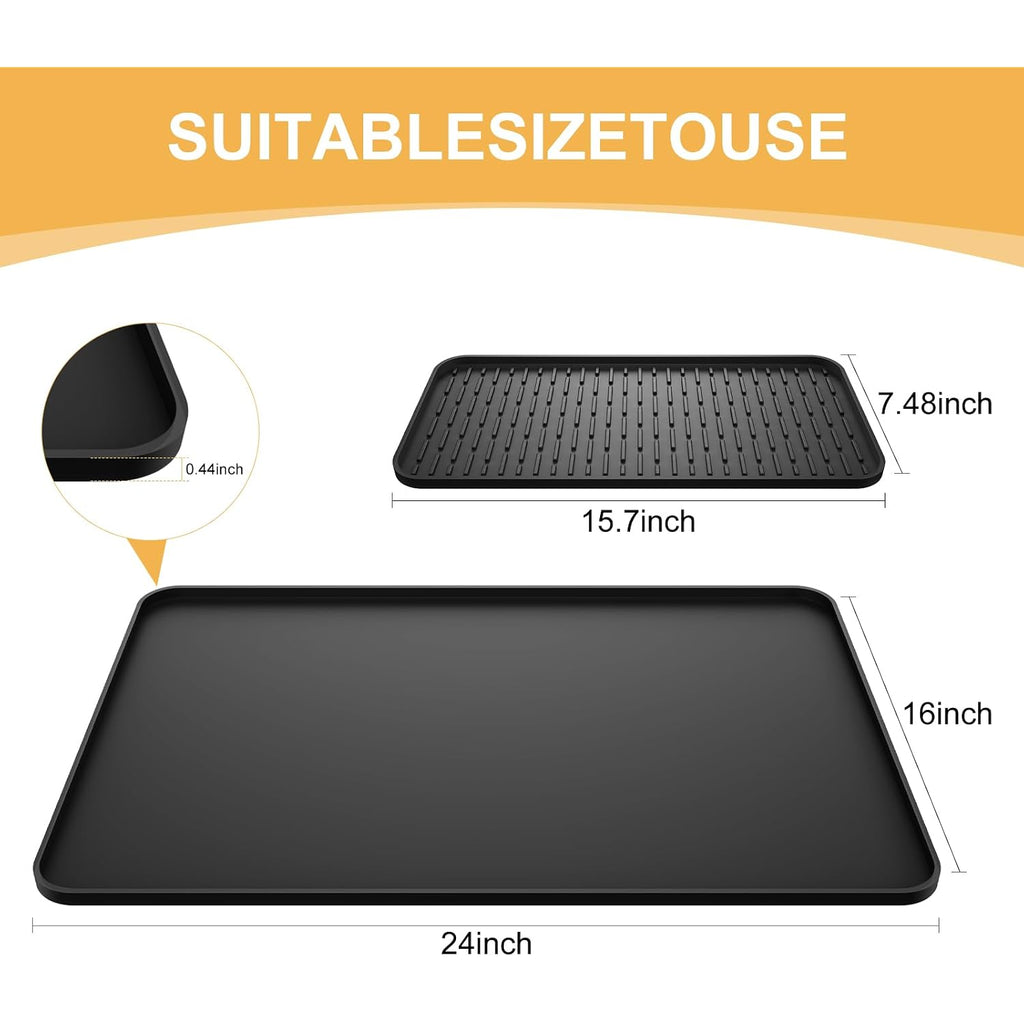Silicone Coffee Mat, 24''X16'' Bar Mat With Detachable Dish Drying Mat - Fits Under Coffee Maker & Dish Rack