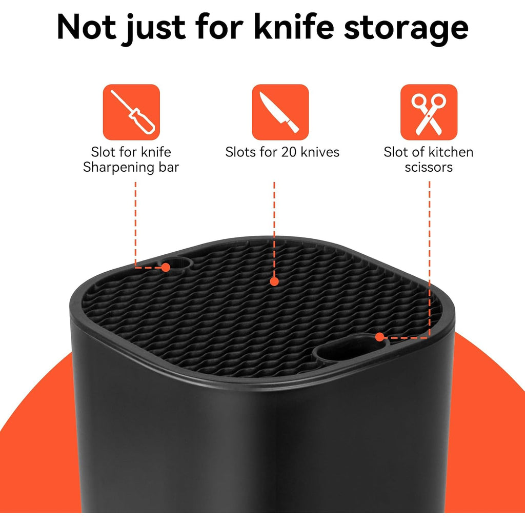 Fohil Knife Block Without Knives, Universal Knife Block, Detachable Knife Holder, Space Saver Knife Storage Holder With Scissors Slot, Sharpening Bar Slot, Kitchen Knife Holder Black
