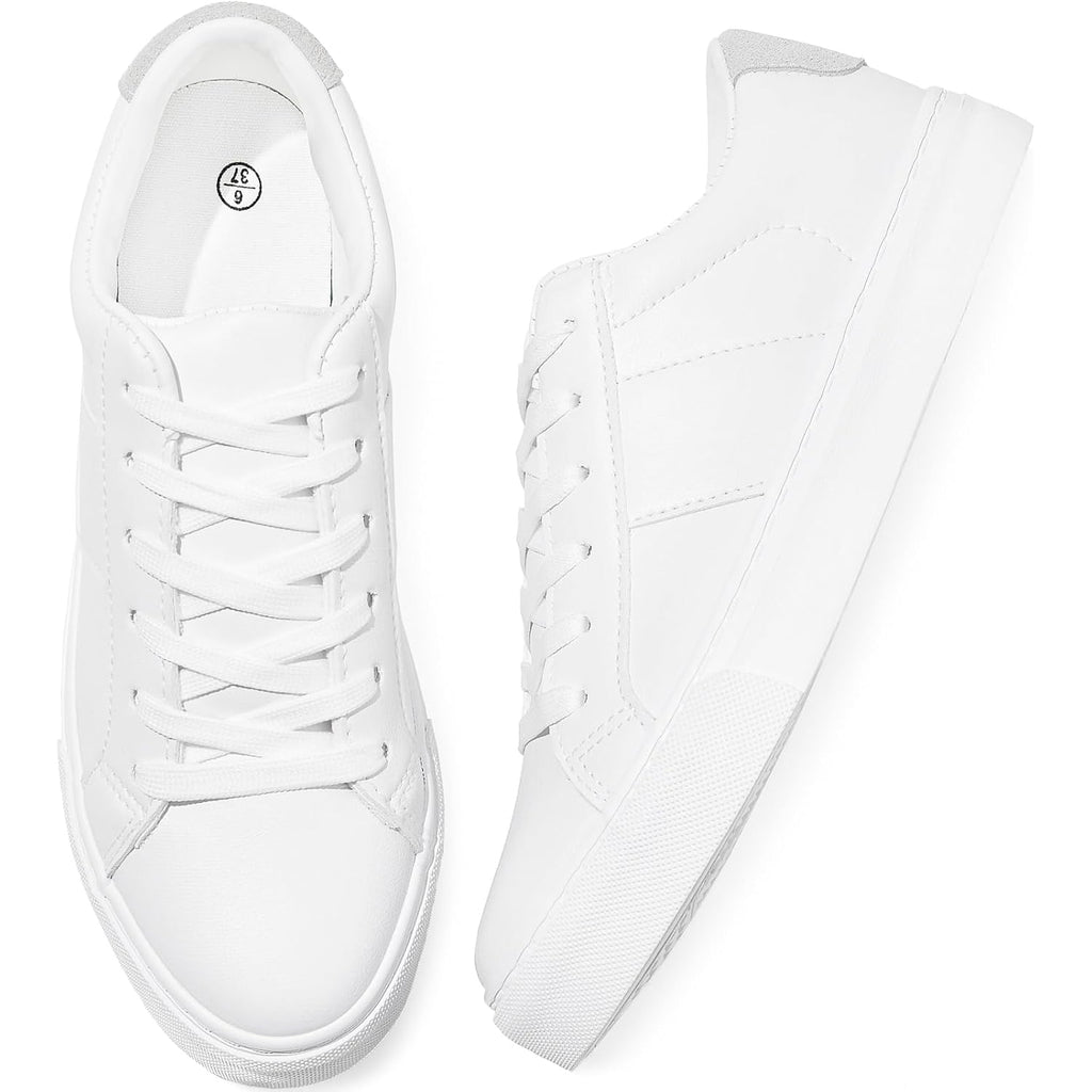 Women'S Fashion Sneakers Pu Leather Casual Shoes White Tennis Low Top Shoes Womens Lace Up Sneakers