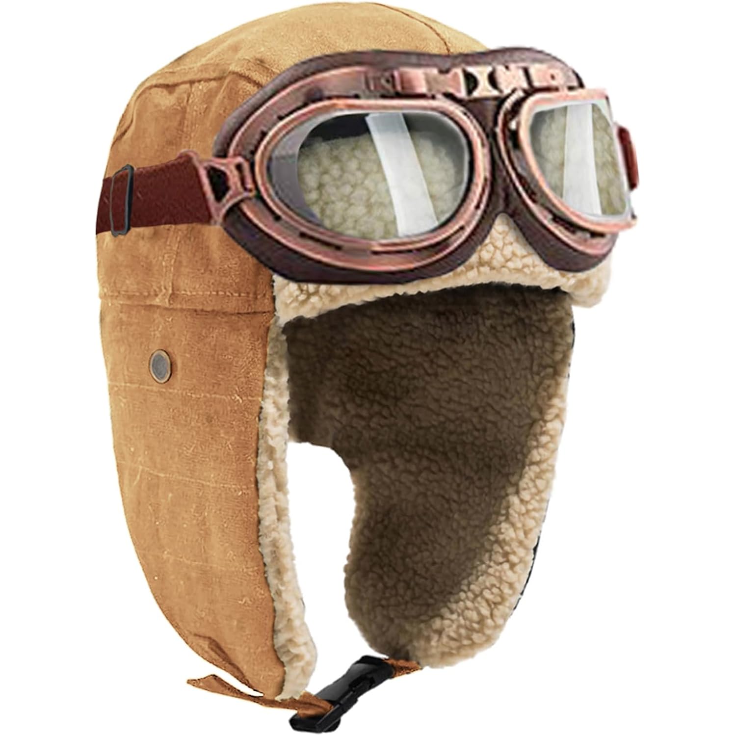 Peicees Aviator Hat with Goggles for Adult- Vintage Pilot Costume Cap Winter Fur Trapper Hat for Men Women Warm