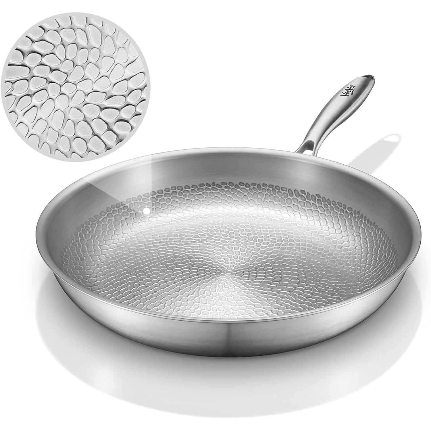 Titanium pans for cooking Non Stick,12" Uncoated Hammered titanium pro frying pan, PFAS Free Cookware, Butter warmer skillet, Induction & Oven-Safe