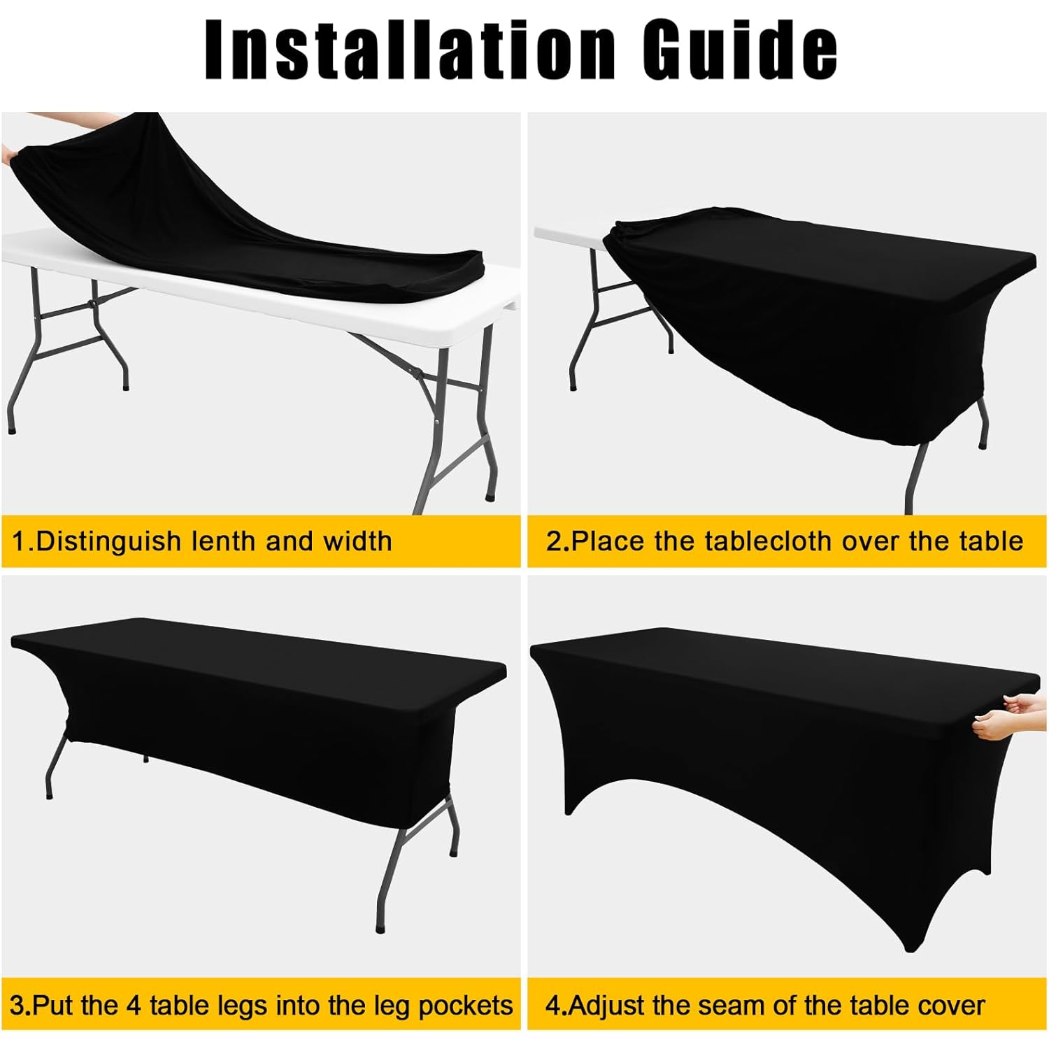 Smiry 2 Pack Spandex Table Cloth 6FT, Elastic Fitted Stretch Tablecloths, Washable and Wrinkle Free Rectangular Patio Table Cover for Outdoor, Wedding, Banquet & Parties (Black, 72Lx30Wx30H Inch)