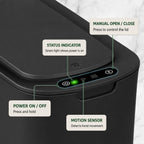 Tipgo Automatic Motion Sensor Bathroom Trash Can With Lid, 2.6 Gallon Touchless Trash Bin, Smart Garbage Can Plastic Slim Wastebasket For Bedroom, Office, Dorm (Black)