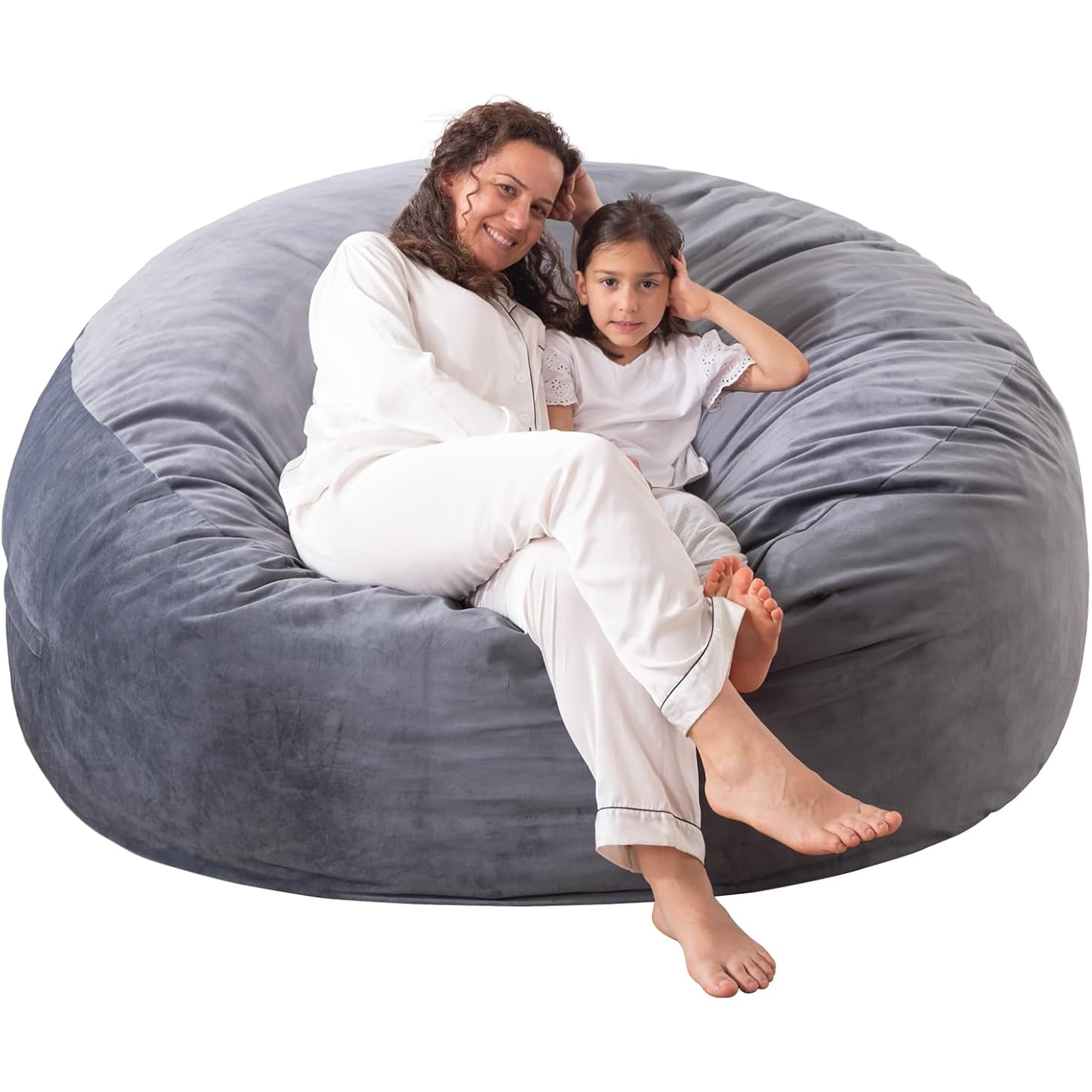 Whatsbedding 3 Ft Bean Bag Chair,Large Bean Bag Chairs For Adults With Memory Foam Filling,Lazy Bean Bag Sofa For Living Room,Ultra Soft Velvet Fabric,Pull-Handle,Side-Pocket - 3 Foot,Dark Grey
