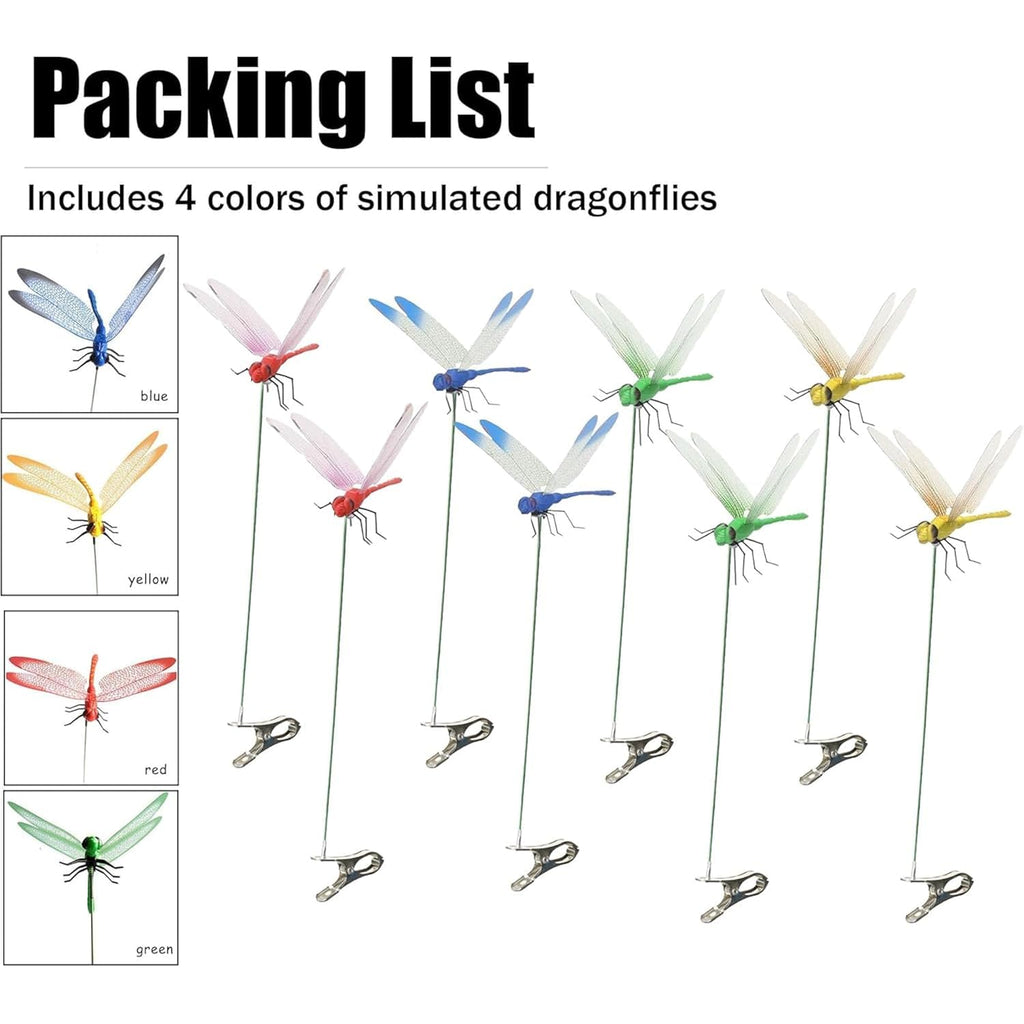 8 Packs Fake Dragonfly Clips,3D Outdoor Dragon Fly Decor Clip On Dragonfly For Bugs Dragonfly Garden Stakes Gardening Decoration Insert Plaque Yard Ornaments Outdoors