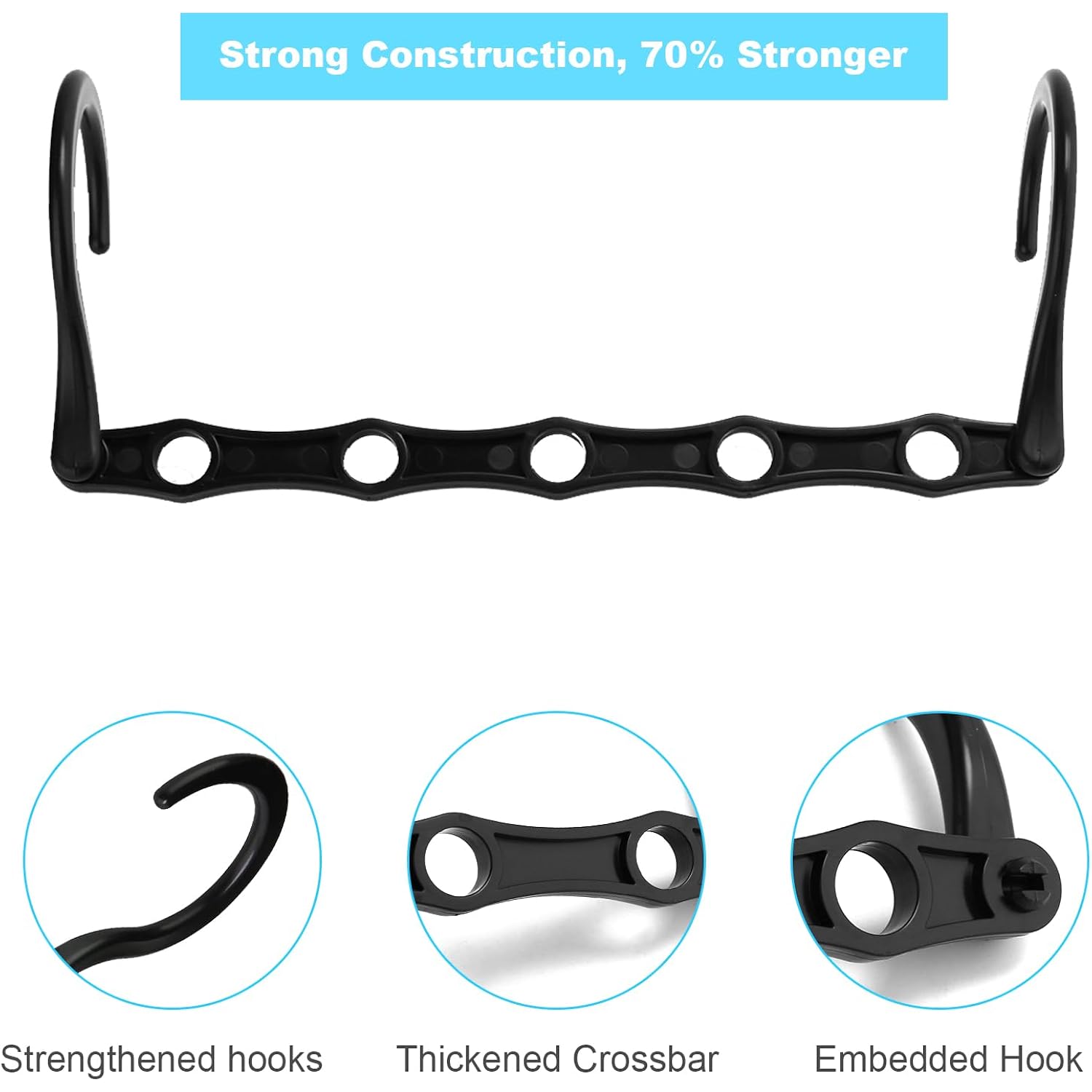 Space Saving Hangers 10 Pack, Heavy Duty Magic Cascading Hanger Organizer With 5 Enclosed Anti-Slip Holes, Closet Organizers And Storage For Clothes, College Dorm Room Essentials, Black