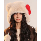 Pocadri Womens Winter Fluffy Faux Fur Trapper Hat Cute Cartoon Ear Beanie Cap Fleece Snow Hat with Earflap Festival Gifts