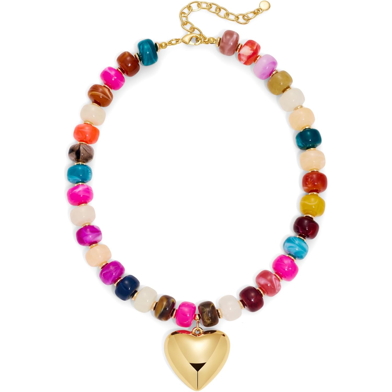 WOWORAMA Chunky Heart Necklaces for Women Colorful Resin Beaded Choker Necklace Gold Puffy Heart Statement Necklace Trendy Acrylic Choker Jewelry