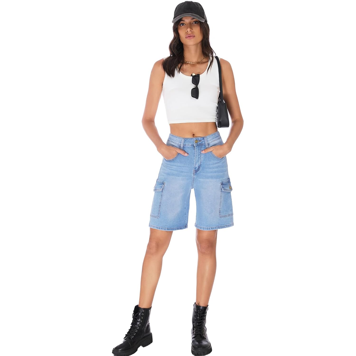 Womens Jean Shorts High Waisted Stretchy Bermuda Shorts Trendy Casual Denim Shorts
