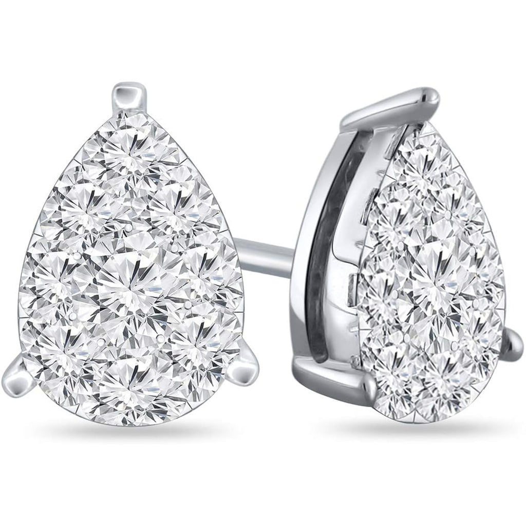 Diamond Wish 14k Gold Teardrop Pear Shape Pave Cluster Diamond Stud Earrings (1/5 to 9/10 cttw, O.White, I2-I3)