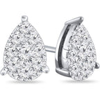 Diamond Wish 14k Gold Teardrop Pear Shape Pave Cluster Diamond Stud Earrings (1/5 to 9/10 cttw, O.White, I2-I3)