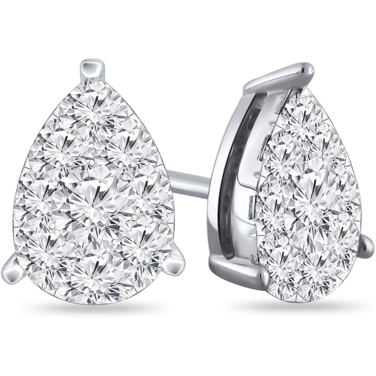 Diamond Wish 14k Gold Teardrop Pear Shape Pave Cluster Diamond Stud Earrings (1/5 to 9/10 cttw, O.White, I2-I3)