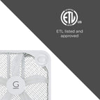 Genesis 20" Box Fan, 3 Settings, Max Cooling Technology, Carry Handle, White (G20Box-Wht)
