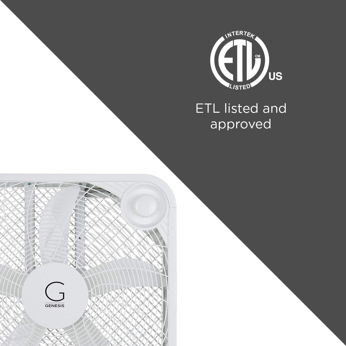 Genesis 20" Box Fan, 3 Settings, Max Cooling Technology, Carry Handle, White (G20Box-Wht)