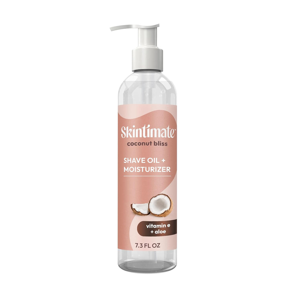 Skintimate 2-in-1 Shave Oil & Moisturizer, Coconut Bliss, 7.3oz | Shaving Oil, After Shave for Women Bikini Area Moisturizer with Vitamin E and Aloe, Shaving Cream Alternative, 7.3 fl oz