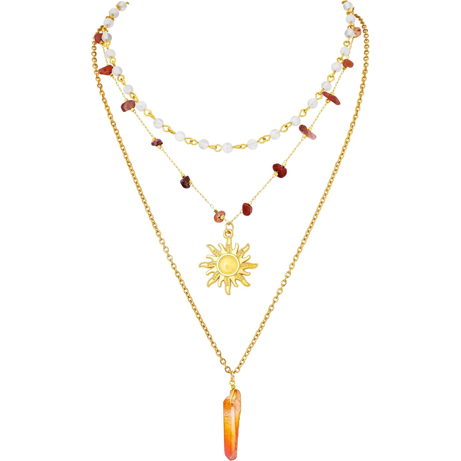 Sacina Layered Crystal Sun Necklace, Gothic Boho Hippie Summer Beach Necklace, Boho Hippie Jewelry, Christmas Jewelry Gift for Women