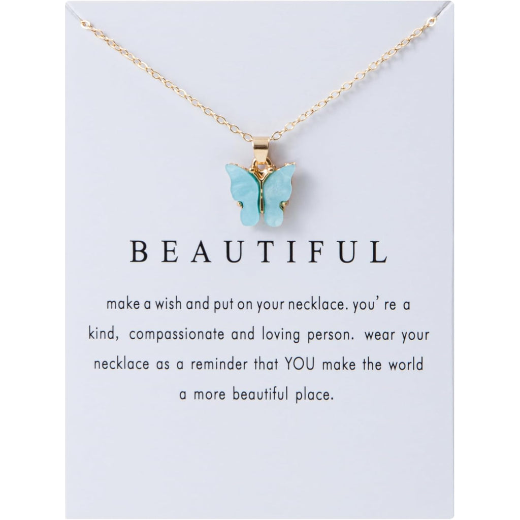 LOTSOF 18 Piece Butterfly Pendant Necklace Set, Colorful Acrylic Chain Necklaces for Women, Bohemian Jewelry Gift