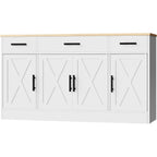 Shintenchi Buffet Cabinet With Storage,53.4" Large Kitchen Storage Cabinet With 3 Drawers And 4 Doors,Wood Farmhouse Buffet Sideboard With Adjustable Shelf For Kitchen Living Room, White