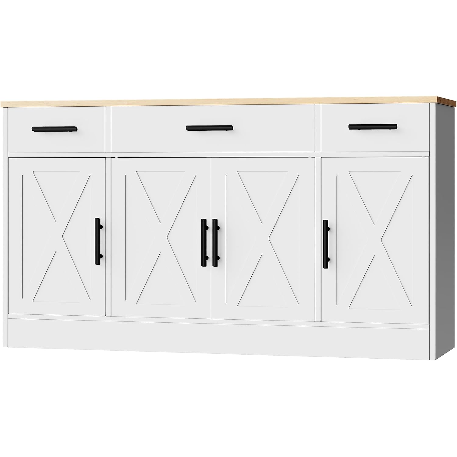 Shintenchi Buffet Cabinet With Storage,53.4" Large Kitchen Storage Cabinet With 3 Drawers And 4 Doors,Wood Farmhouse Buffet Sideboard With Adjustable Shelf For Kitchen Living Room, White