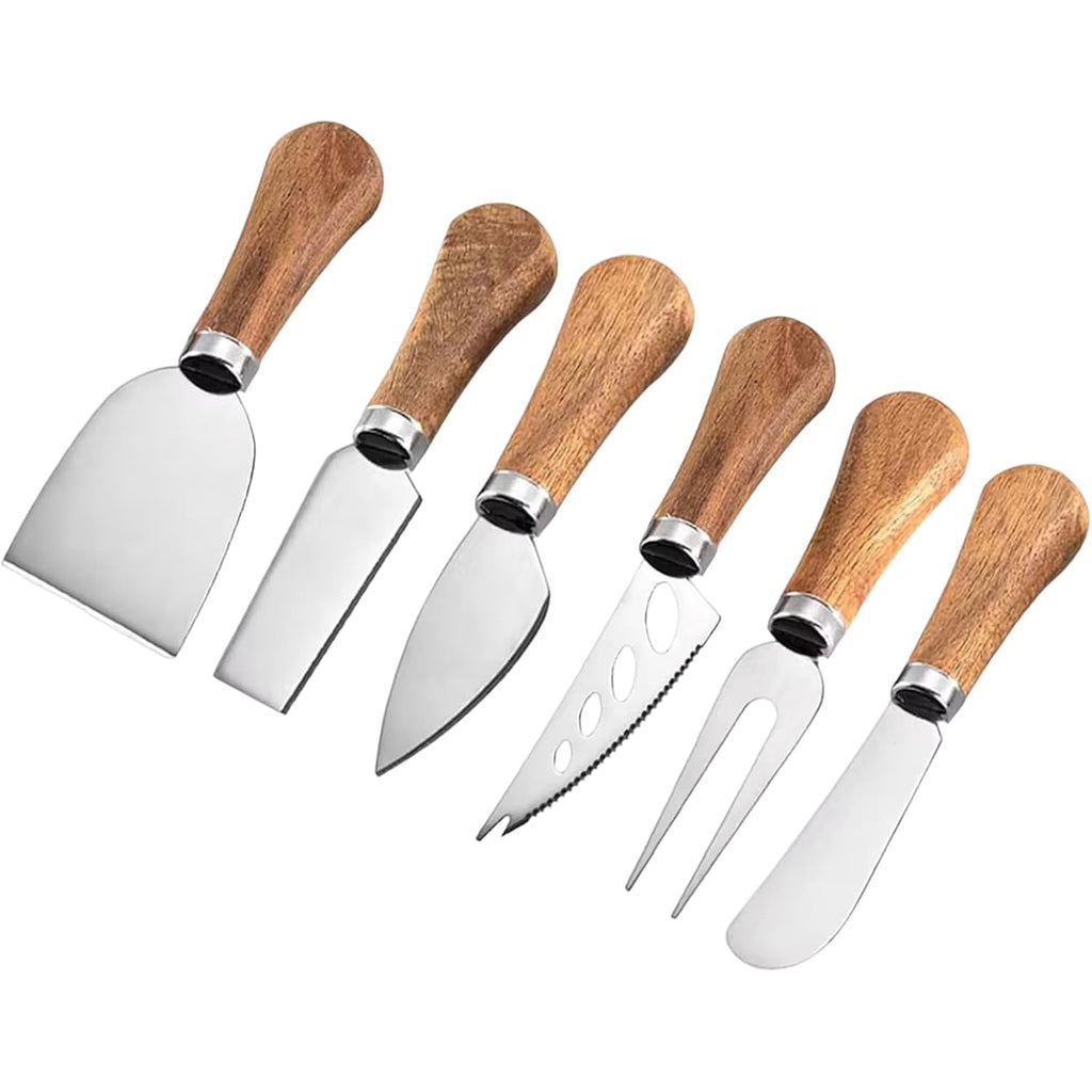 6 Piece Cheese Knives Set with Wooden Handle, Mini Steel Stainless Cheese knife set for Charcuterie and Cheese spread, Perfect for Cheese Slicer and Butter Cutter (Cheese Knife Set-6)