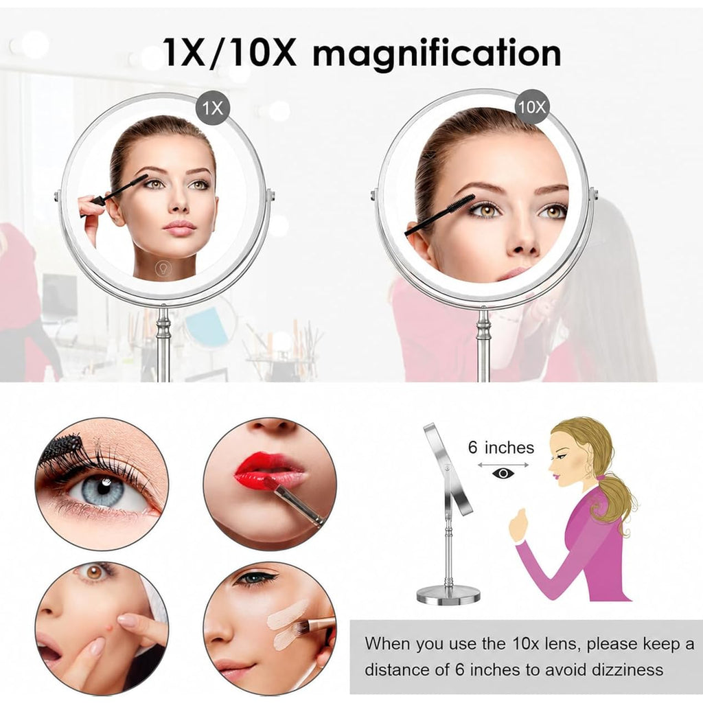Deiovwxs Makeup Mirror, Rechargeable Vanity Mirror With 3 Lights, 1X/10X | Adjustable Brightness, 3000Mah, Double-Sided, Gift For Mom, Women, Wife, Girls, Dorm Room Essential