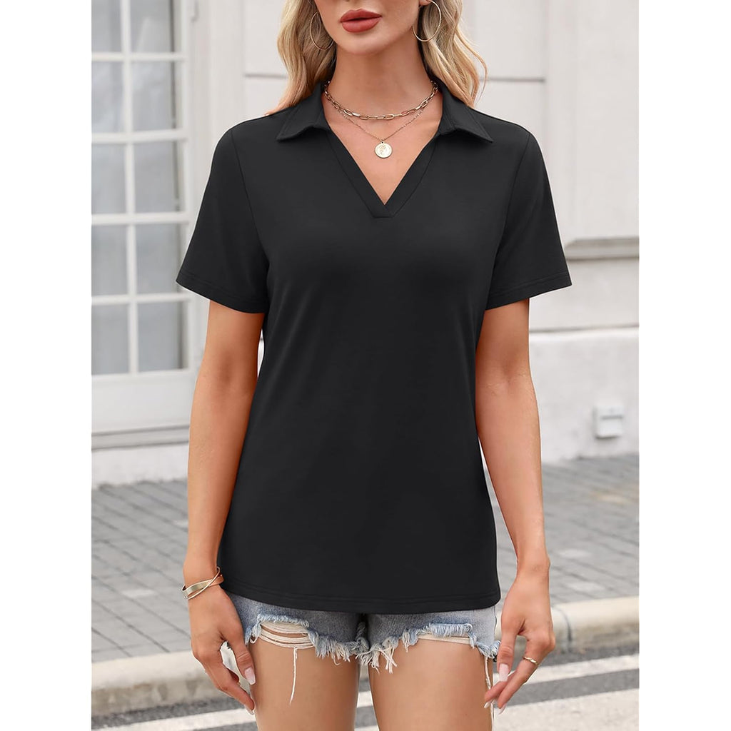 Ticticmiss Women'S Polo Shirts Short Sleeve V Neck Summer Tops Business Casual Collared Shirts Loose Tees