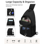 Pritent Crossbody Bags For Women Man Waterproof Sling Bag Backpack Trendy Casual Cross Body Bag With Convertible Shoulder Strap Chest Bag For Camping Hiking Travel Essentials (Black, Medium )