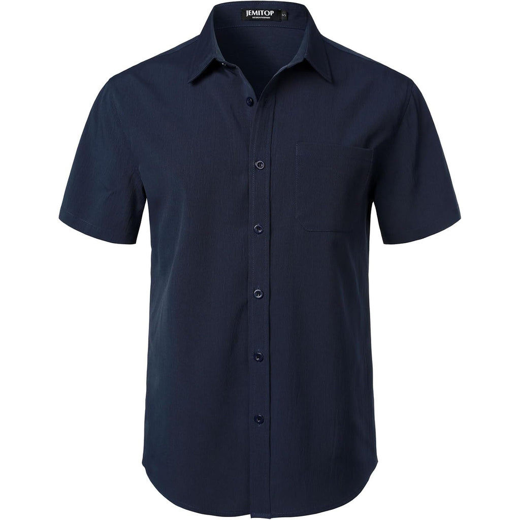 Jemitop Men'S Stretch Wrinkle Free Short Sleeve Texture Shirt Lightweight Summer Button Down Shirts For Beach Vacation