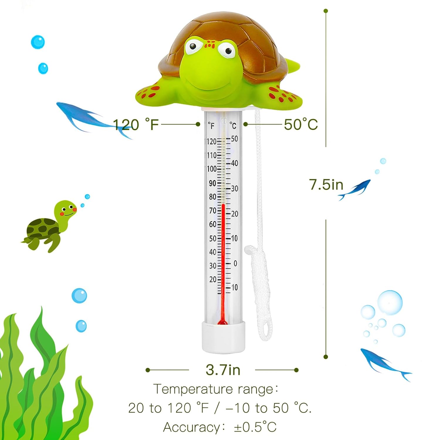Xy-Wq Floating Pool Thermometer, Large Size Easy Read For Water Temperature With String - Swimming Pools, Spas, Hot Tubs, Ponds (Turtle)