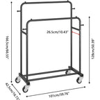 Laiensia Double Rods Garment Rack With Wheels, Clothing Rack For Hanging Clothes,4 Hooks, Multi-Functional Bedroom Clothes Rack, Black