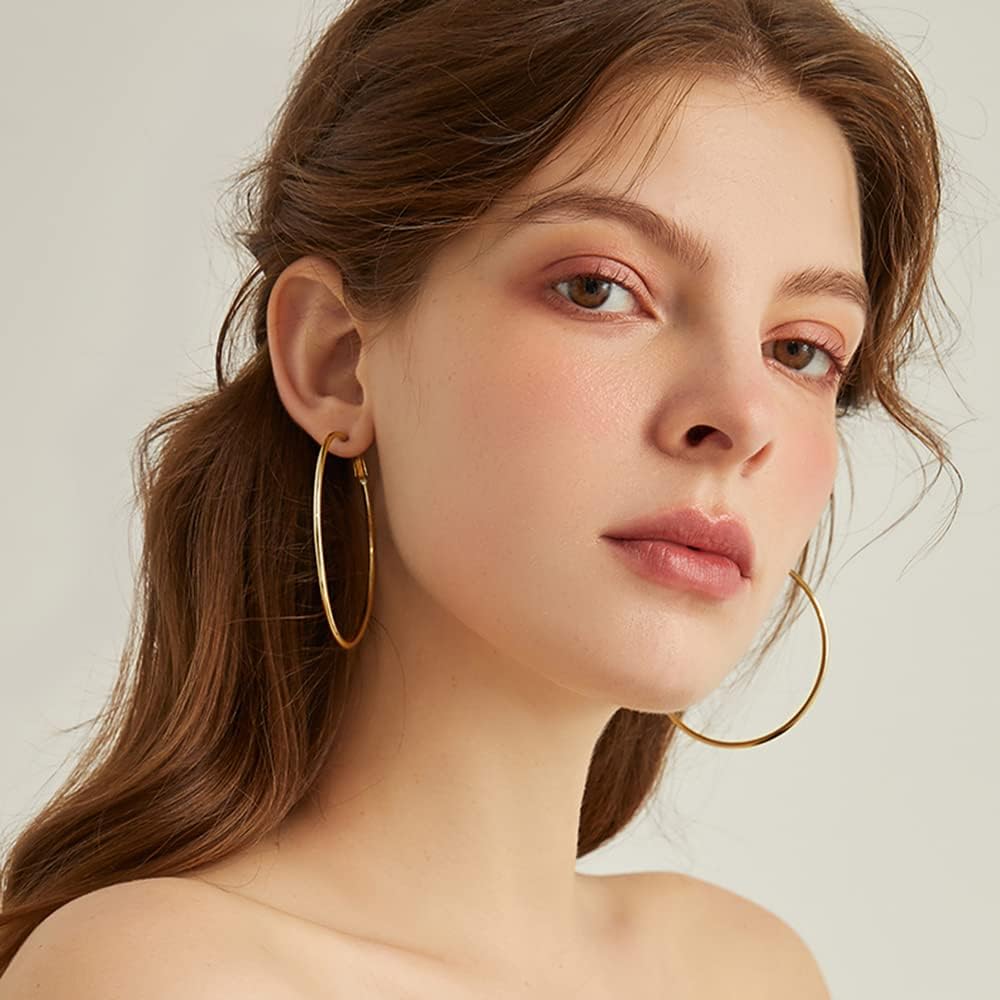 Dainty 70mm Big Large Hoop Earrings for Women Fashion Round Circle Huggie Hoops 3 Inch Fashion Minimalist Hooped for Bff Birthday Her