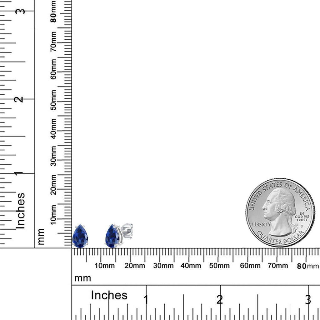 Gem Stone King 14K White Gold Pear Shape 8X6MM Gemstone Birthstone Stud Earrings | Double Notch | Gold Earrings For Women Men
