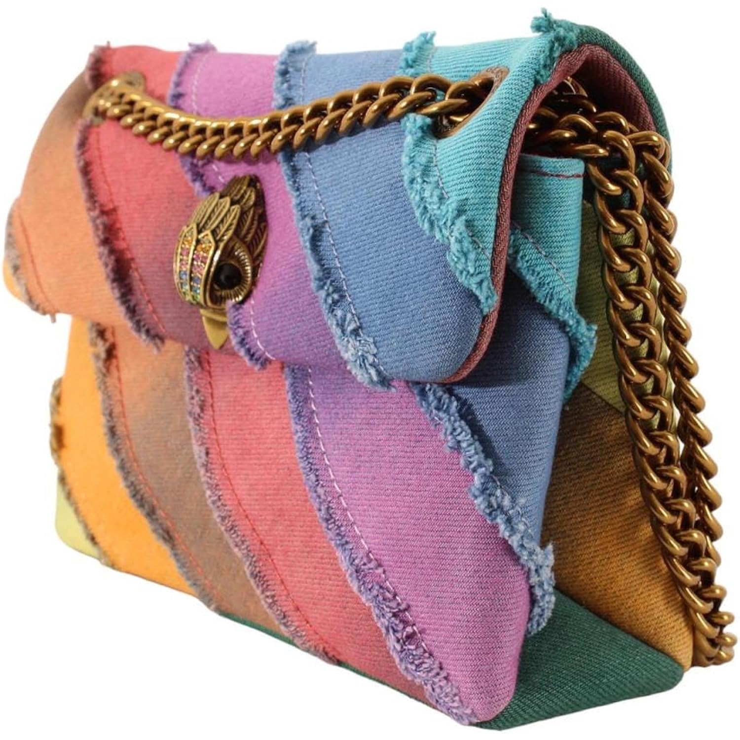 Kurt Geiger London Mini Kensington Frayed Rainbow Denim Crossbody Bag