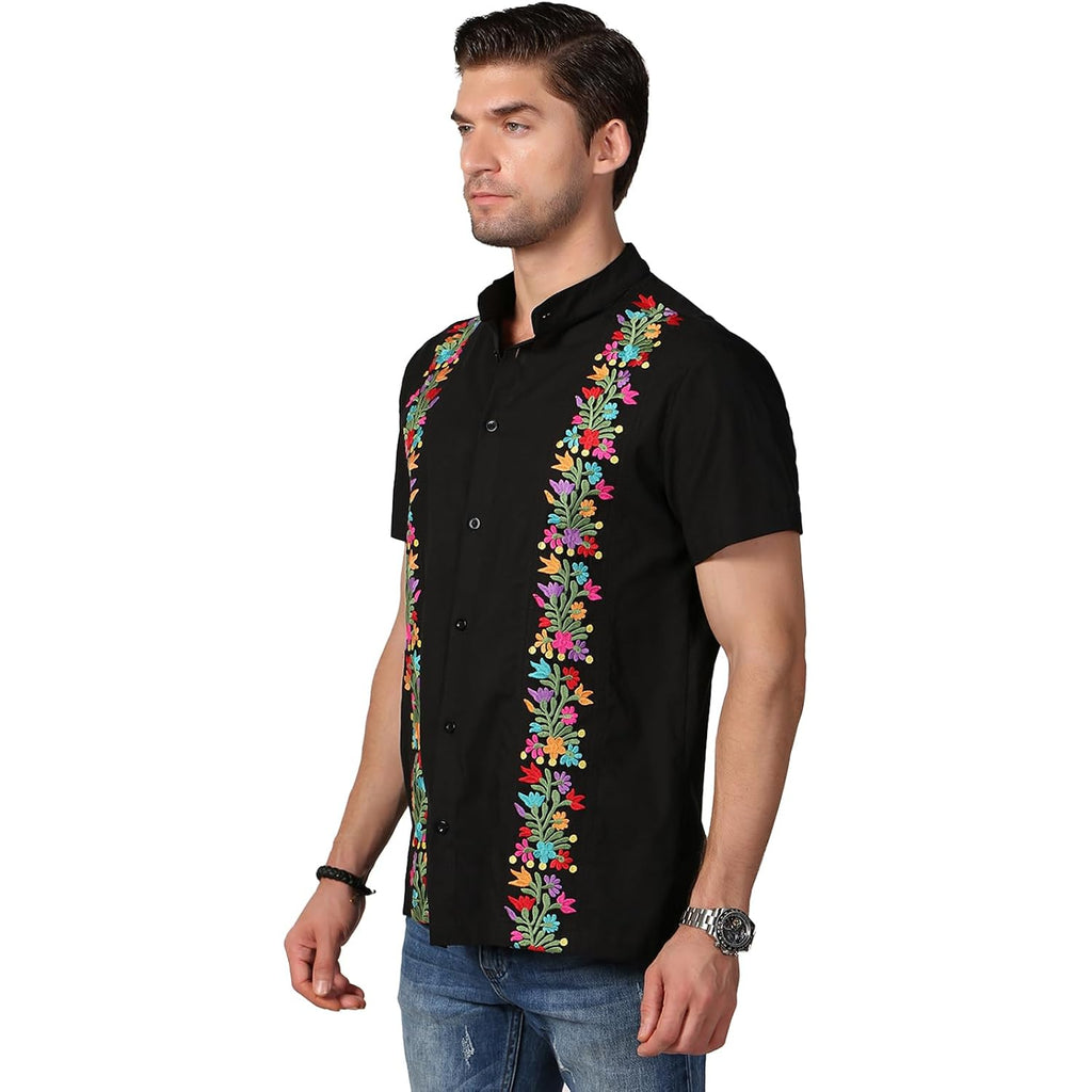 Mexican Shirts For Men Traditional Men'S Guayabera Dress Shirts Mens Button Up Band Collar Dress Shirt Fiesta