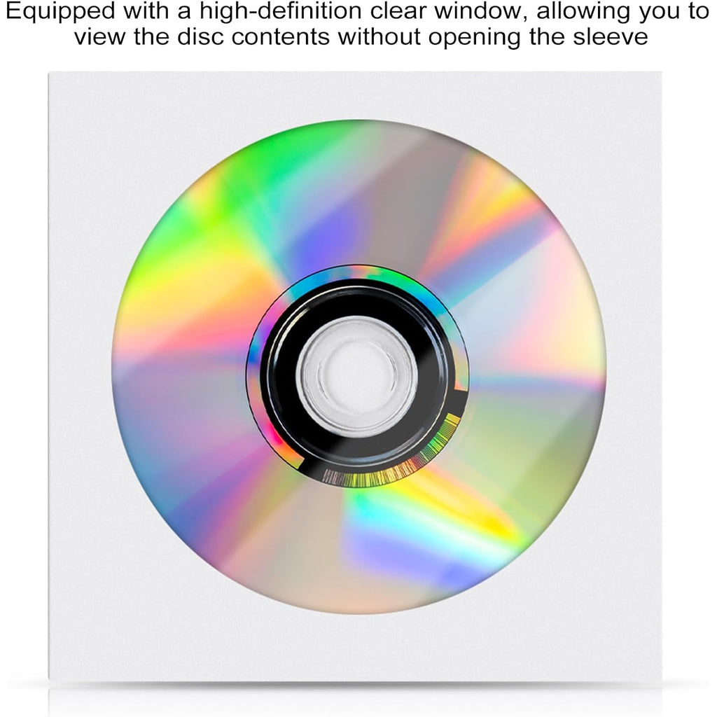 Cd Dvd Sleeves 200 Pack, White Cd Dvd Sleeves Envelope Holder With Clear Window And Flap (5X5 Inch/12.7X12.7 Cm)