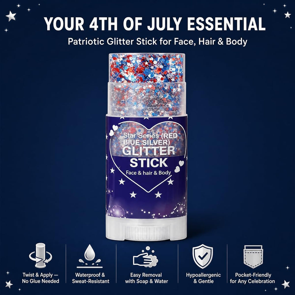 Patriotic Red White And Blue Glitter Stick 2 Pack, Face & Body Glitter Makeup For Women And Girls, Waterproof Usa Flag Glitter For 4Th Of July, Memorial Day, Veterans Day & Usa 250Th Anniversary