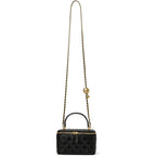 DORIS&JACKY Small Quilted Box Crossbody Purse For Women, Designer Lambskin Leather Mini Top Handle Tote Bag With Chain Strap